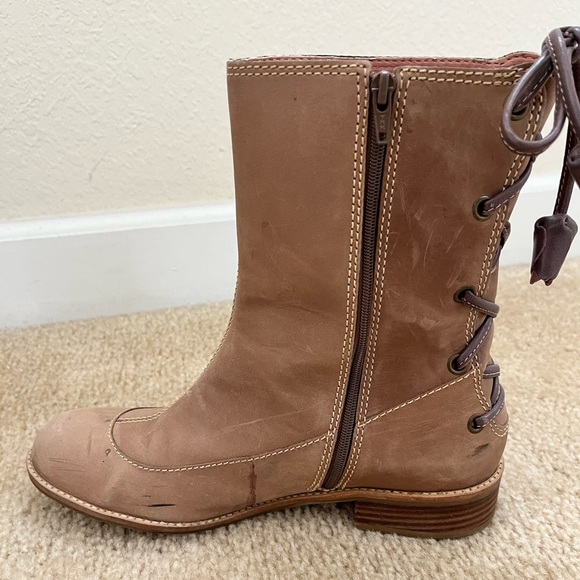 Anthropologie Miss Albright Full Zip Lace-up Back Sand Leather Boots  sz 8.5 - Picture 8 of 11